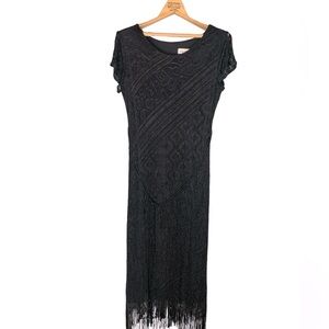 Harlow Dresses Black Lace, Fringe Hem Maxi Dress in Size 12